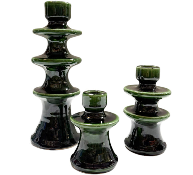 Bougeoir Fait Main en Céramique Authentique - Vert