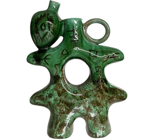 Handgemaakte Marokkaanse Vaas/Kandelaar met Amazigh Symbolen en Groene Glazuur