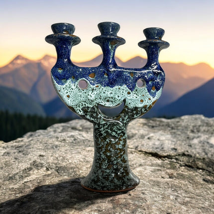 Photophore Marocain Fait Main Bleu et Vert