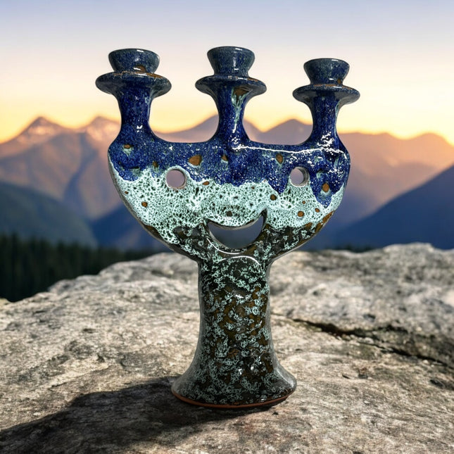 Handgemaakte Marokkaanse Kandelaar in Blauw en Groen