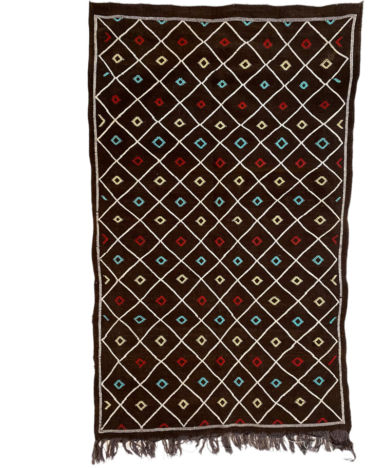 Marokkaanse kelim vloerkleed bruin met ruitenmotieven 100 x 150 cm