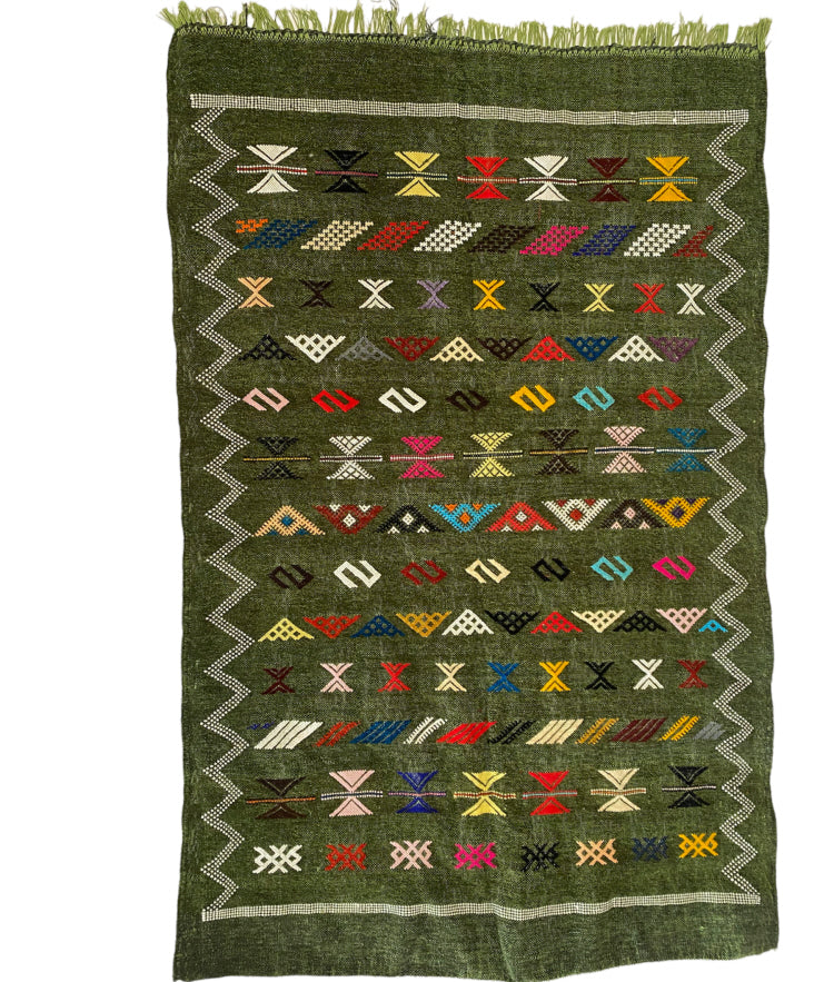 Moroccan kilim colorful rug green 150 x 100 cm