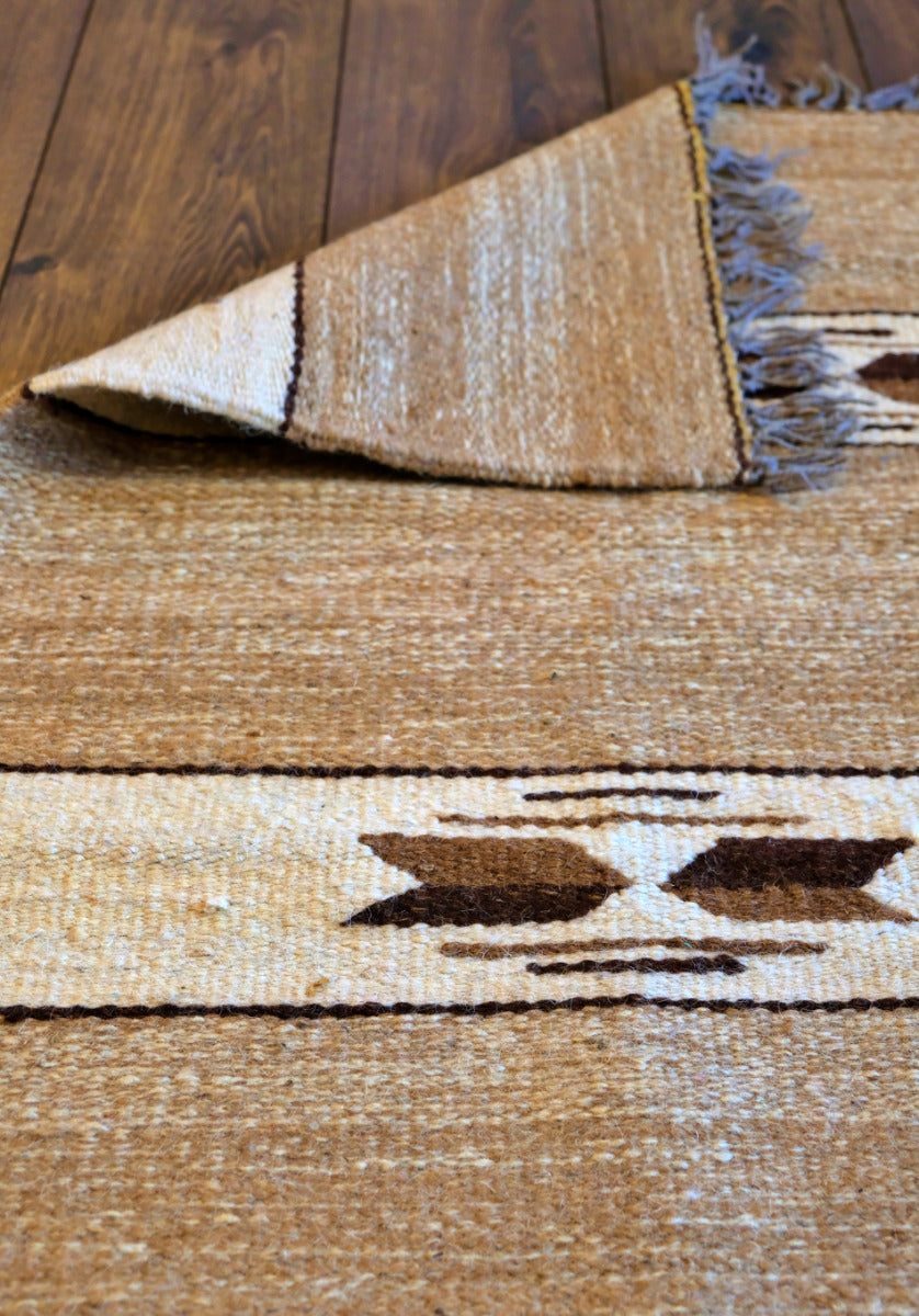 Handgeweven kelim vloerkleed (tapijt) van 100% wol – naturel, 70 x 140 cm – foto 2