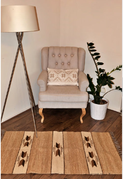 Handgeweven kelim vloerkleed (tapijt) van 100% wol – naturel, 70 x 140 cm – foto 4