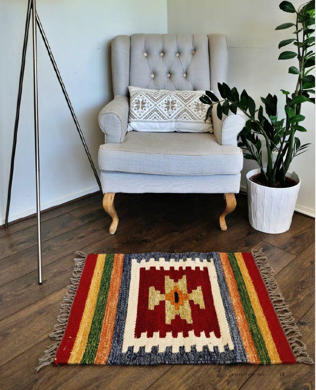 Handgeweven kelim vloerkleed 60 x 80 cm – 100% wol, klassiek patroon