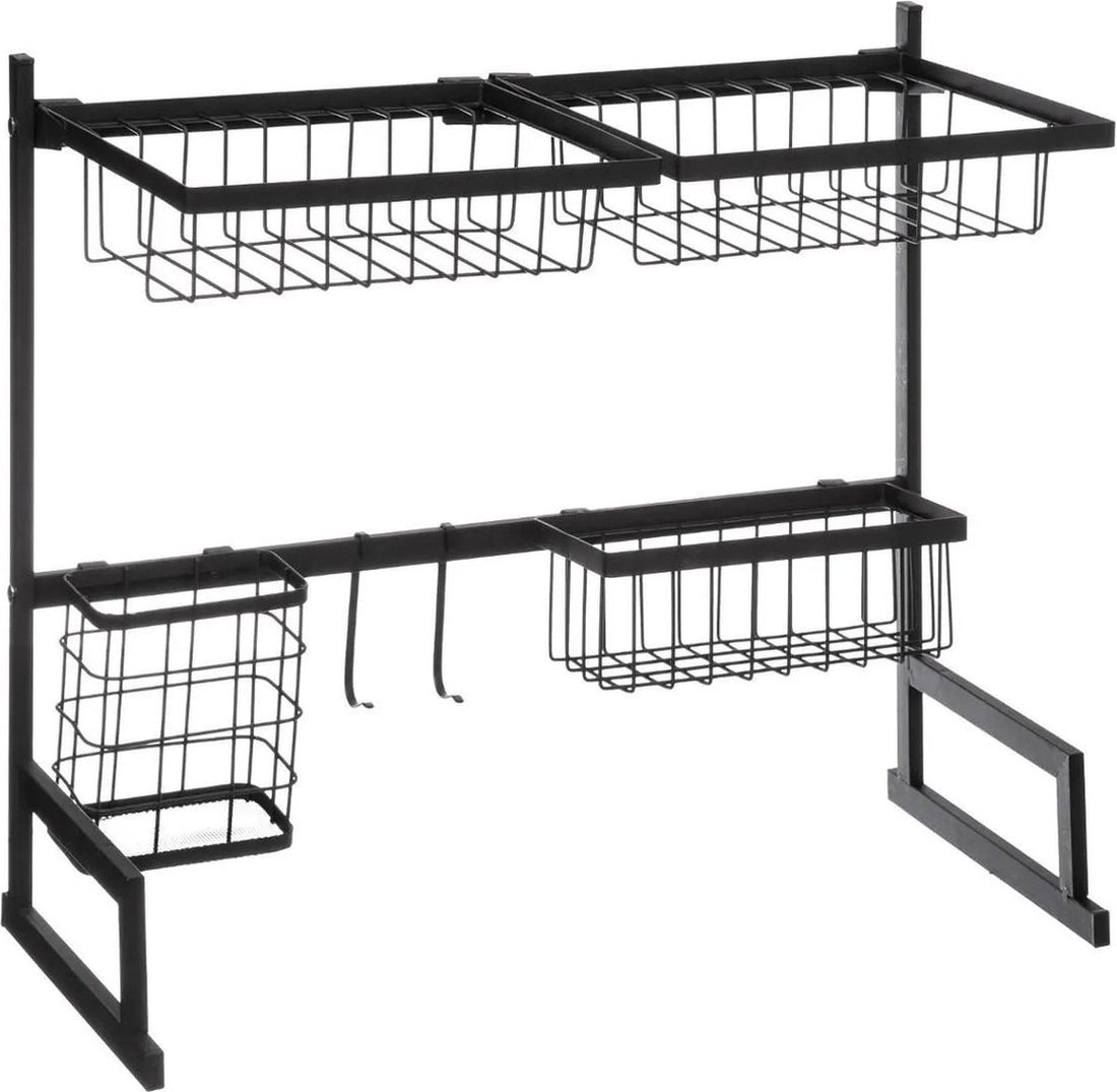 Kitchen organizer - 2-in-1 dish drying rack black 58 x 51 cm made of metal