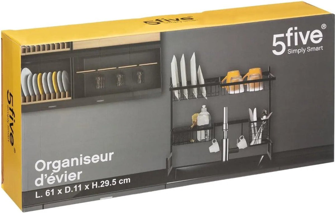 Kitchen organizer - 2-in-1 dish drying rack black 58 x 51 cm made of metal