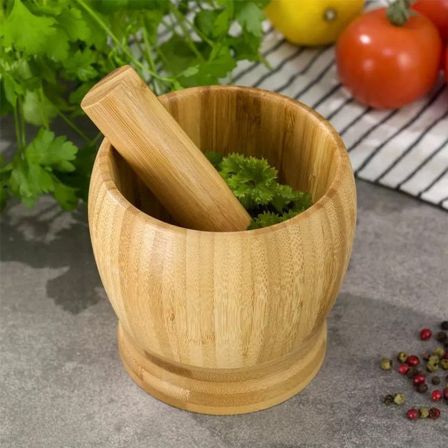 Mortier et Pilon en Bambou – Bambou 100% Naturel – Épices & Pesto – Ø11,5 cm