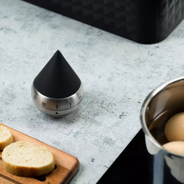 Minuteur de cuisine mécanique Kinghoff - Acier inoxydable, minuterie de 60 minutes, Ø62 x 92 mm - Accessoire de cuisine élégant et durable - Minuteur de cuisson