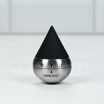 Minuteur de cuisine mécanique Kinghoff - Acier inoxydable, minuterie de 60 minutes, Ø62 x 92 mm - Accessoire de cuisine élégant et durable - Minuteur de cuisson