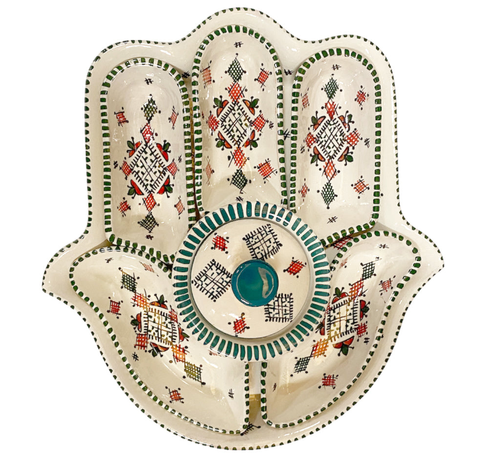 Khamsa dipping and serving set-pottery and handmade