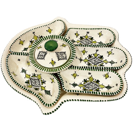 Ensemble de bols et de service Khamsa blanc-vert