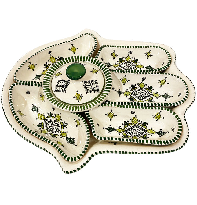 Ensemble de bols et de service Khamsa blanc-vert