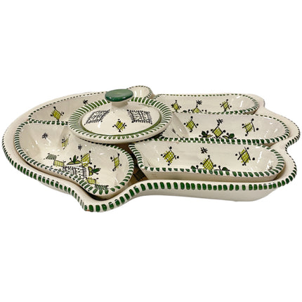 Ensemble de bols et de service Khamsa blanc-vert