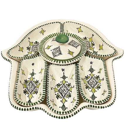 Ensemble de bols et de service Khamsa blanc-vert
