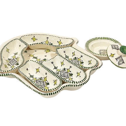 Ensemble de bols et de service Khamsa blanc-vert