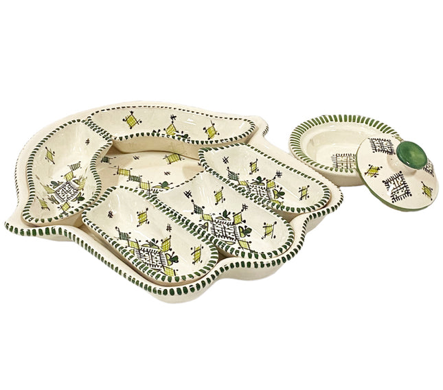 Ensemble de bols et de service Khamsa blanc-vert