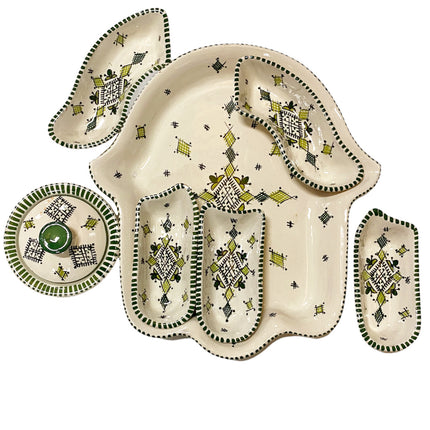 Ensemble de bols et de service Khamsa blanc-vert