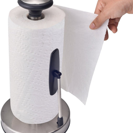 KING HOFF Porte-serviettes en papier en acier - Acier inoxydable argenté - Accessoire de cuisine avec bras de pression - KH-1955 - Support de papier de cuisine