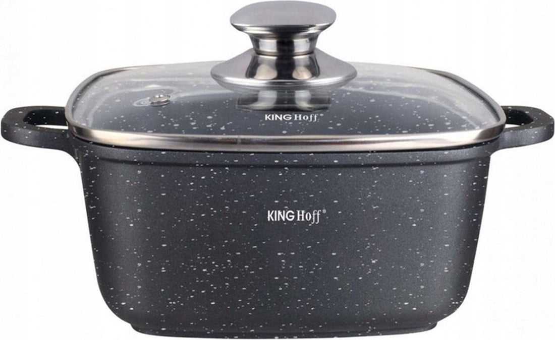 Kinghoff vierkante braadpan – marmercoating, glazen deksel, 3,7 tot 6,5 liter