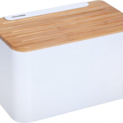 Boîte à pain Kinghoff - blanc - acier inoxydable et bois - 35x20,4x21,5 cm