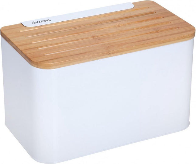 Boîte à pain Kinghoff - blanc - acier inoxydable et bois - 35x20,4x21,5 cm