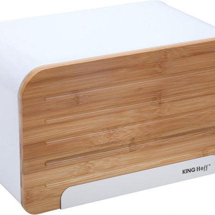 Boîte à pain Kinghoff - blanc - acier inoxydable et bois - 35x20,4x21,5 cm