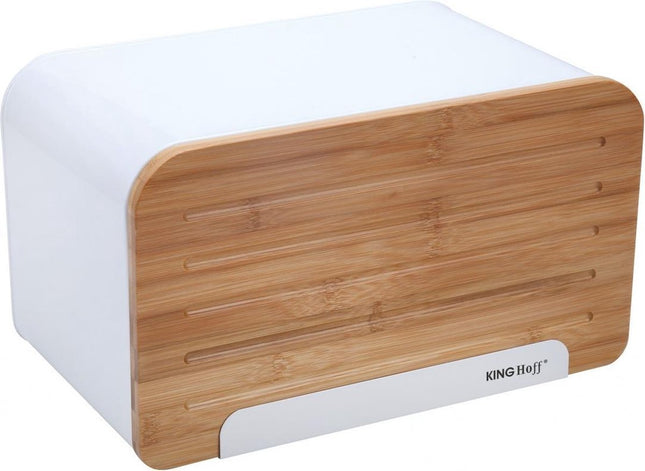 Boîte à pain Kinghoff - blanc - acier inoxydable et bois - 35x20,4x21,5 cm
