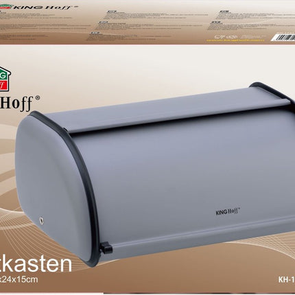 Kinghoff - Boîte à pain - Acier inoxydable - Gris - Rétro - 36x24x15 cm