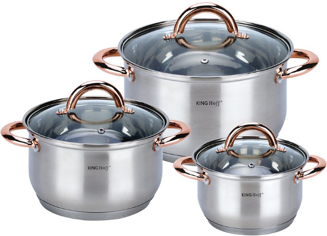 Kinghoff - Lot de 6 casseroles - 16-18-20 cm - avec couvercle