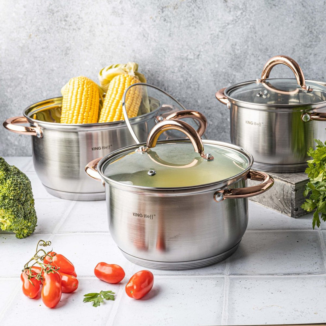 Kinghoff - 6-piece cookware set - pots - 16-18-20 cm - with lids