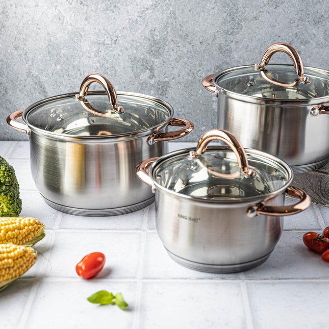 Kinghoff - Lot de 6 casseroles - 16-18-20 cm - avec couvercle