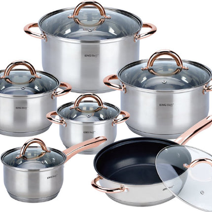 Kinghoff - Batterie de cuisine 12 pièces - casseroles - 16-16-18-20-24-24 cm - avec couvercle
