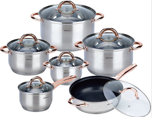 Kinghoff - Batterie de cuisine 12 pièces - casseroles - 16-16-18-20-24-24 cm - avec couvercle