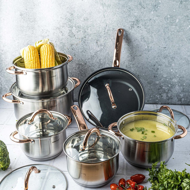 Kinghoff - Batterie de cuisine 12 pièces - casseroles - 16-16-18-20-24-24 cm - avec couvercle