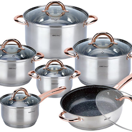 Kinghoff 1766 - Batterie de cuisine 12 pièces - casseroles - 16-16-18-20-24-24 cm - avec couvercle
