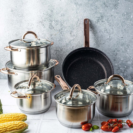 Kinghoff 1766 - Batterie de cuisine 12 pièces - casseroles - 16-16-18-20-24-24 cm - avec couvercle