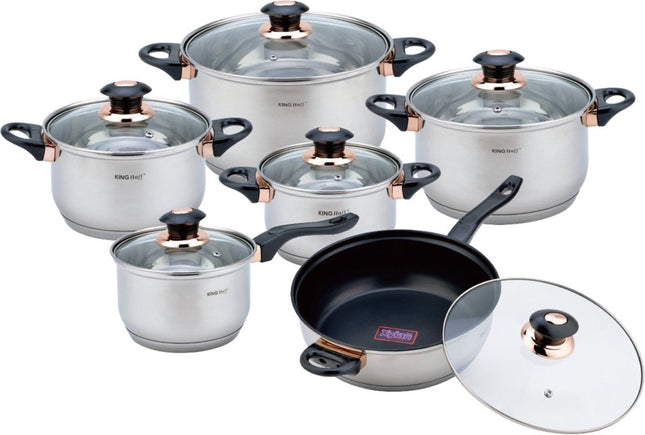 Kinghoff - Set de casseroles - 12 pièces - Acier inoxydable de haute qualité - Fond thermique