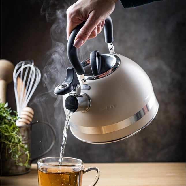 Kinghoff 1854 - Bouilloire sifflante - 1,8 litre - Inox - Crème