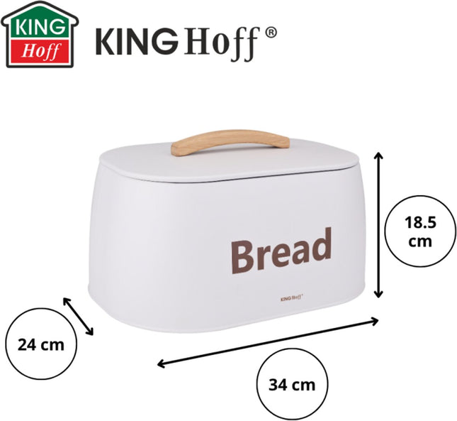 Kinghoff 1947 - Boîte à pain - poignée en bois - métal - Blanc