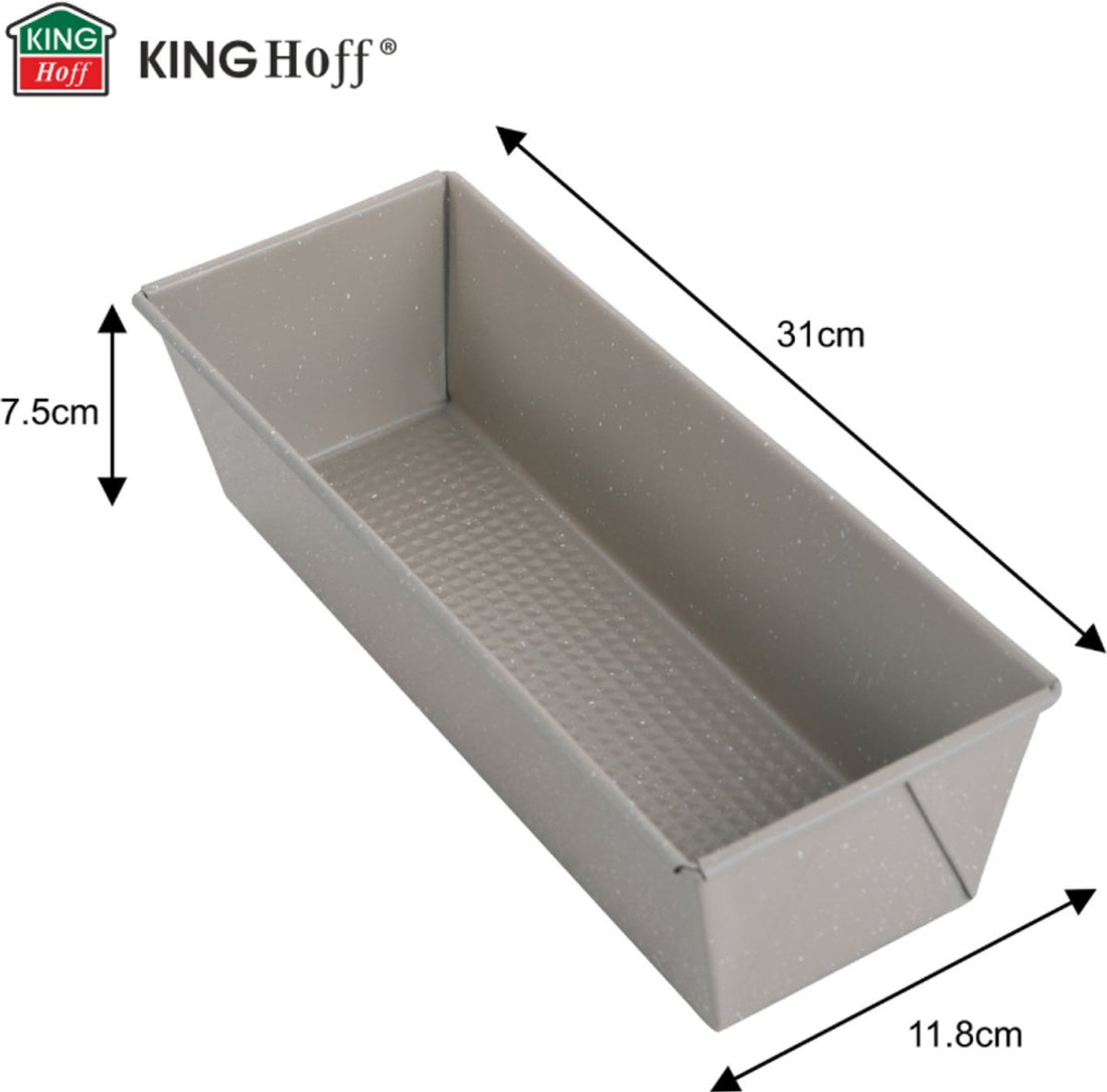 KINGHoff Baking Pan 31 cm - Loaf Pan for Cake and Bread - Carbon Steel with Non-Stick Coating - Oven Safe up to 220°C - Beige Marble Finish KH-1972