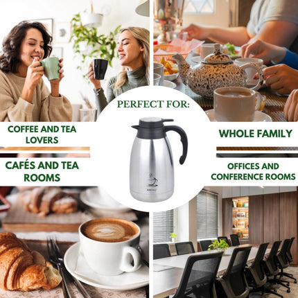 KINGHOFF Cafetière isotherme - Thermos en acier inoxydable 2 litres - Double paroi - Poignée noire - KH-1994 - Thermos - Théière