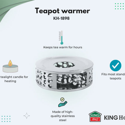 KINGHOFF KH-1898 Chauffe-Théière – Acier Inoxydable, Ø15 cm, Maintien Durable de la Chaleur pour Théières et Carafes - Chauffe-Théière - Bougeoir Chauffe-Plat