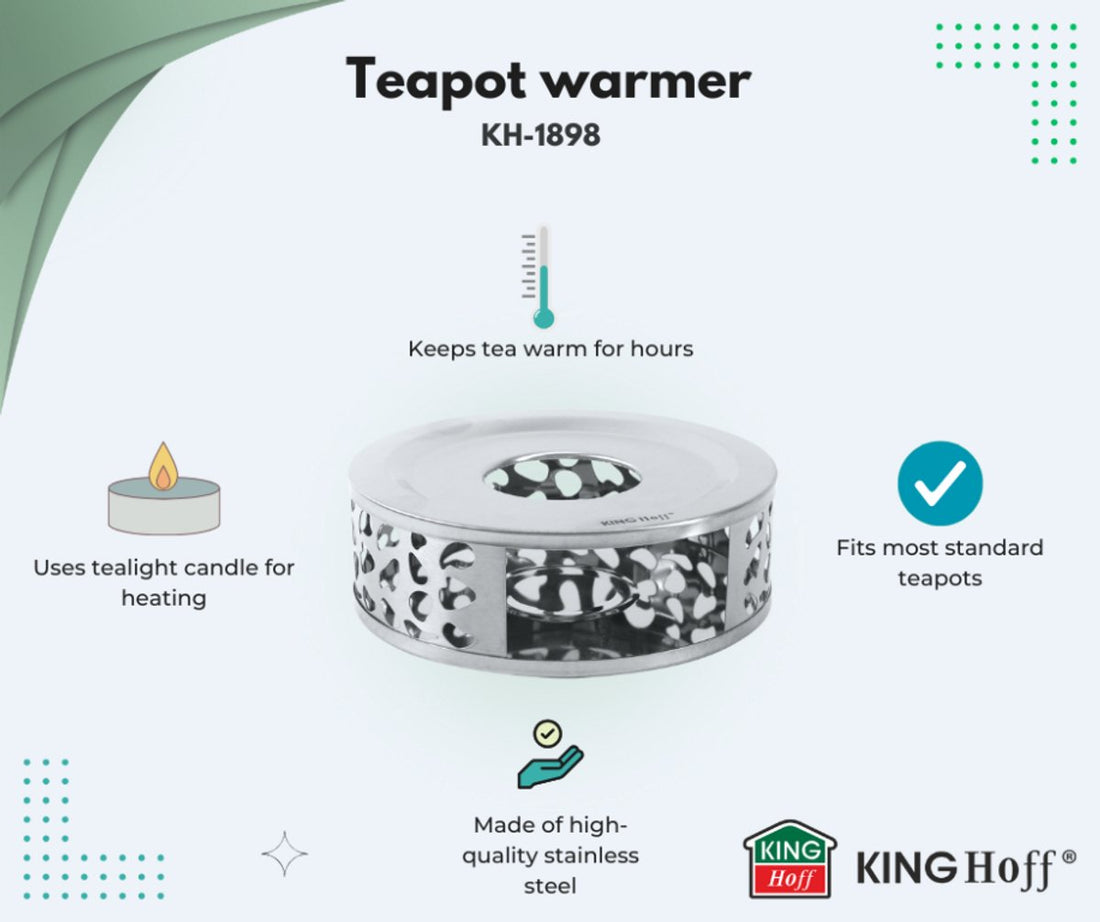KINGHOFF KH-1898 Theewarmer – RVS, Ø15 cm, Langdurige Warmtebehoud voor Theepotten en Karaffen - Theepot Verwarmer - Waxinelichthouder