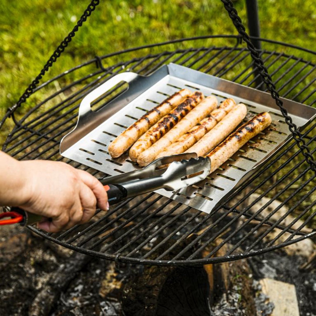 KINGHoff KH-1917 Deep Grill Tray - Stainless Steel Barbecue Tray 37 x 31 cm - With Rim and Handles
