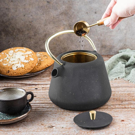 Kinghoff Théière en Fonte avec Infuseur - 1 Litre - Noir avec Accents Dorés - Modèle KH1932