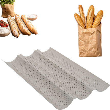KINGHoff KH-1970 Moule à Baguette Perforé - Plaque de Cuisson à 3 Rainures - Pour Baguettes Croustillantes - 38 x 24,5 cm - Moule à Baguette - Grille de Four