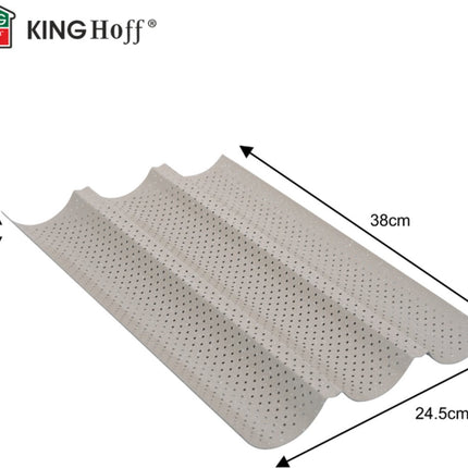 KINGHoff KH-1970 Moule à Baguette Perforé - Plaque de Cuisson à 3 Rainures - Pour Baguettes Croustillantes - 38 x 24,5 cm - Moule à Baguette - Grille de Four