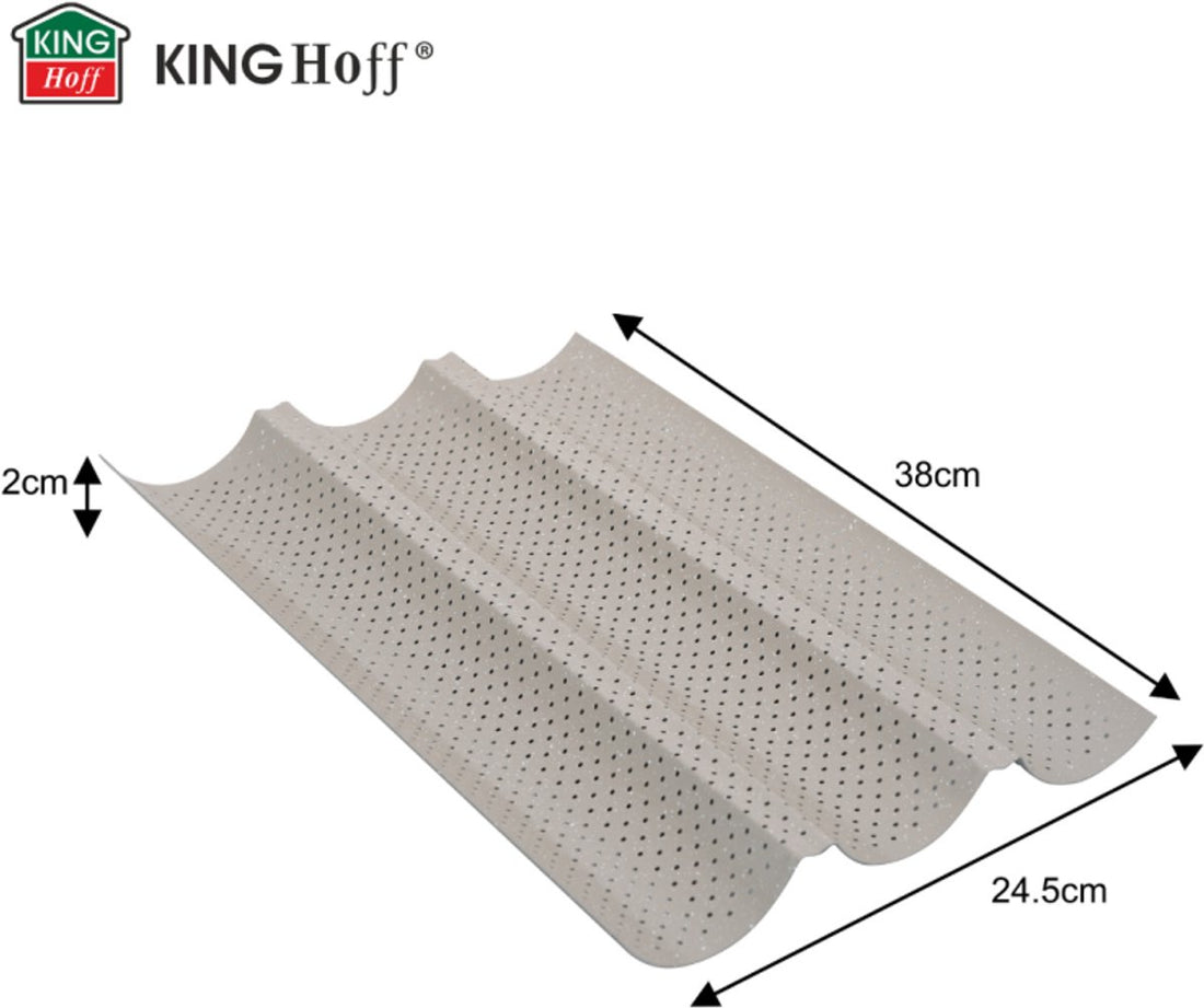KINGHoff KH-1970 Perforierte Baguetteform - Backblech mit 3 Rillen - Für knusprige Baguettes - 38 x 24,5 cm - Baguetteblech - Ofenrost