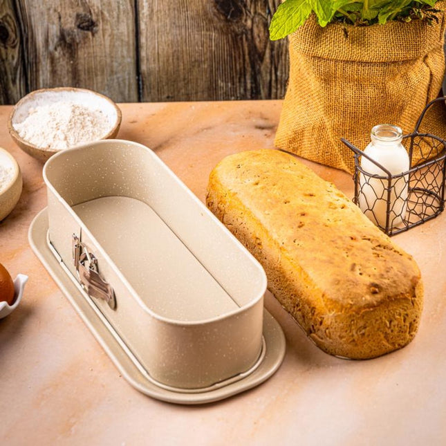 KINGHoff KH-1976 Moule à fond amovible 34,5x15,5x8 cm - Moule à pain pour tartes salées, cheesecake et pâté - Revêtement antiadhésif - Résistant au four jusqu'à 220°C - Moule de cuisson - Moule à four - Moule à gâteau - Moule à tarte -